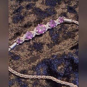 Kay Jewelers Jwbr Fine 925 Sterling & Amethyst  Silver Slide Bracelet